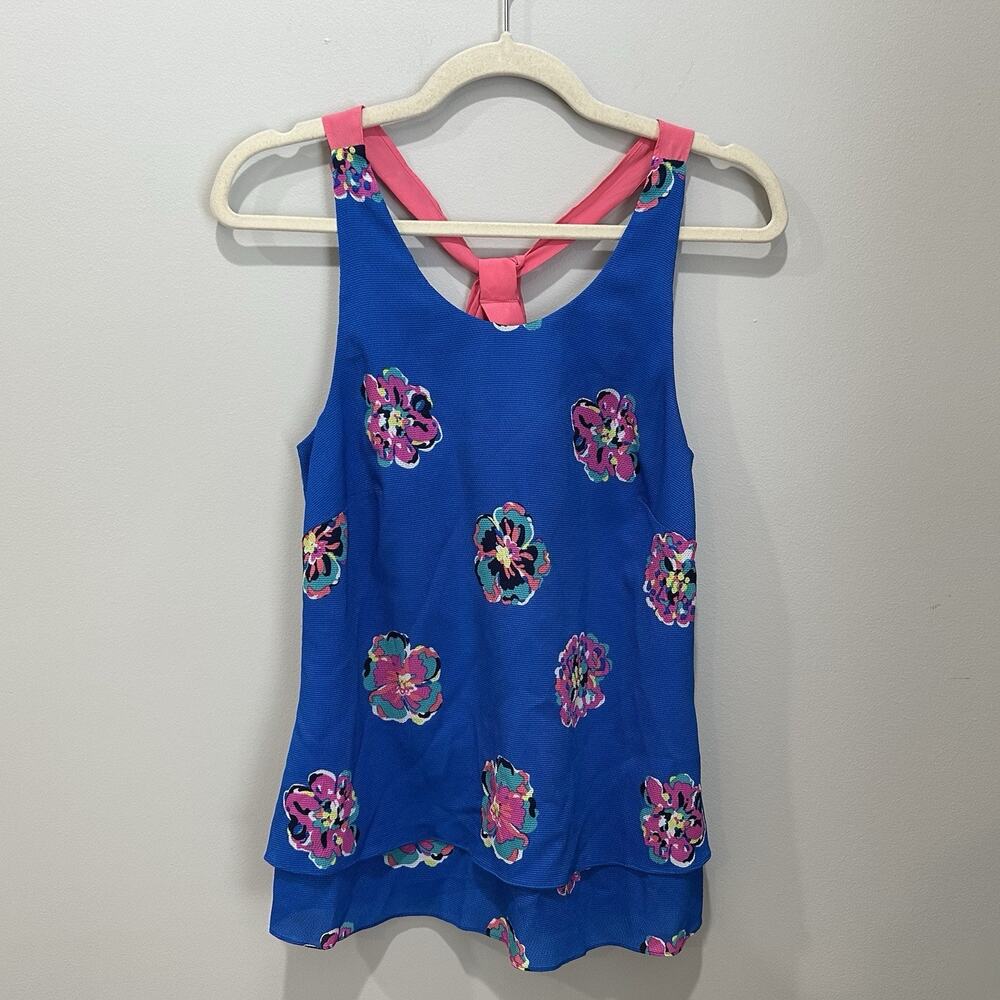 Lilly Pulitzer XS Maris Royce Blue Floral Tie Back Sleeveless Top EUC